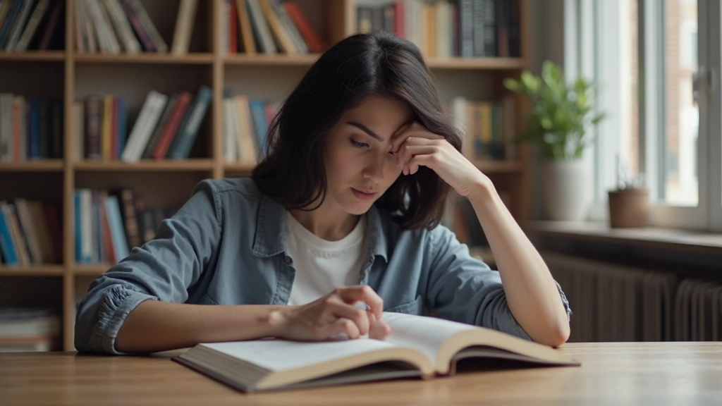 Человек быстро читает книгу в спокойной библиотечной обстановке с естественным освещением