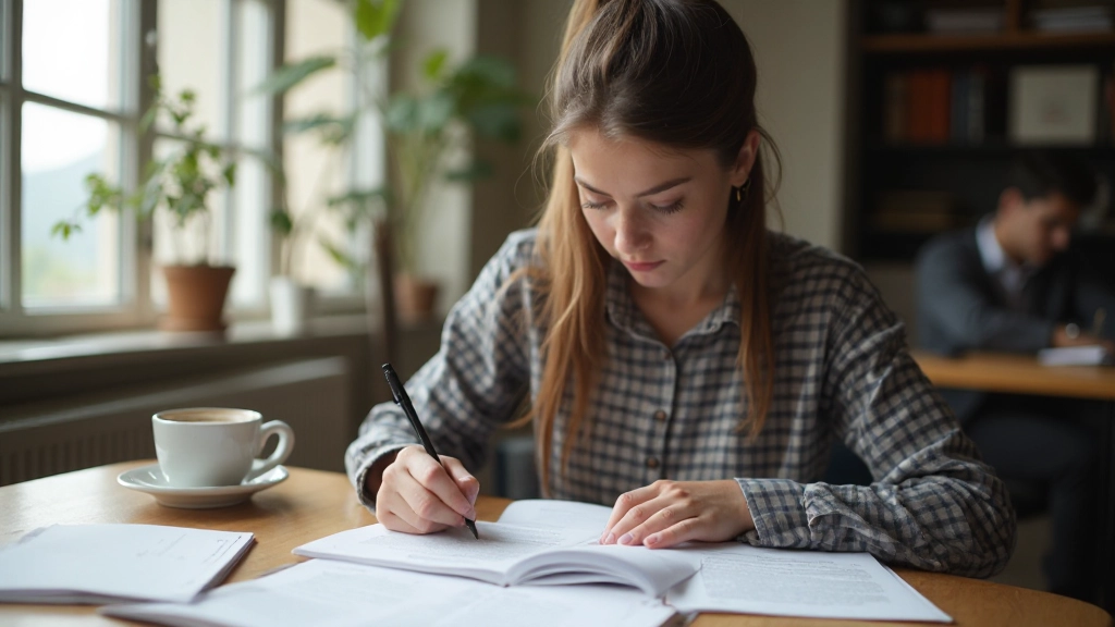 Человек делает эффективные конспекты в тетради, используя метод Корнелла с разделением на колонки