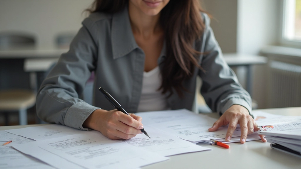 Студент делает подробные конспекты лекции, сосредоточившись на учебных материалах с ручкой в руке